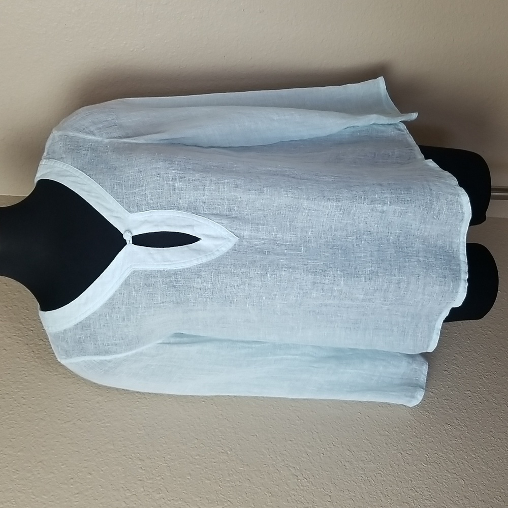 Eileen Fisher Blue Linen Blouse Long Sleeve